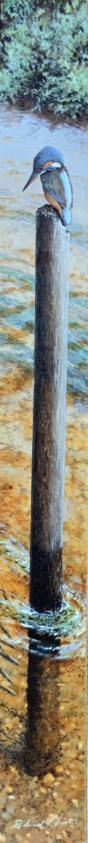 Kingfisher on post. First of a few long thin panels. Sold at Christies London.
