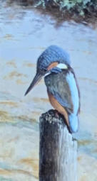Kingfisher on post. First of a few long thin panels. Sold at Christies London.